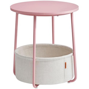 Boxxx Beistelltisch, Rosa, Weiß, Holz, Metall, Textil, Recyclingholz, rund, Rundrohr, 45x51x45 cm, Stauraum, offenes Fach, Wohnzimmer,