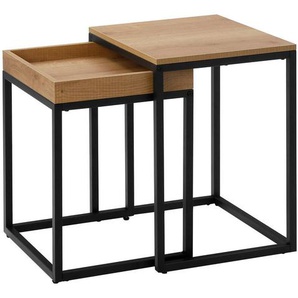 Boxxx Beistelltischset, Eiche, Metall, Holzwerkstoff, 2-teilig, eckig, U-Form, 38-45x51-55x40 cm, offenes Fach, einfacher Aufbau, Wohnzimmer,