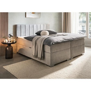 Boxxx Boxbett, Grau, Textil, H3, Höhe ca. 24 cm, 180x200 cm, Bettkasten, gepolstertes Kopfteil, Topper durchgehend, in verschiedenen Größen erhältlich, Matratze geteilt, Schlafzimmer, Betten, Doppelbetten