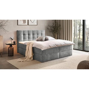 Boxxx Boxbett, Grau, Textil, H3, Höhe ca. 25 cm, 140x200 cm, Bettkasten, gepolstertes Kopfteil, Topper durchgehend, in verschiedenen Größen