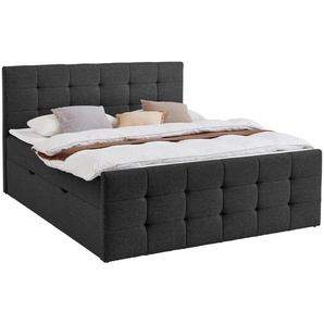 Boxxx Boxbett, Schwarz, Textil, H3, Höhe ca. 20 cm, 180x200 cm, Reach, gepolstertes Kopfteil, Stoffauswahl, in verschiedenen Größen erhältlich, Schlafzimmer, Betten, Doppelbetten