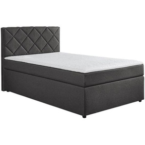 Boxxx Boxspringbett, Anthrazit, Textil, H2, Höhe ca. 15 cm, 120x200 cm, Oeko-Tex® Standard 100, gepolstertes Kopfteil, Topper durchgehend, in