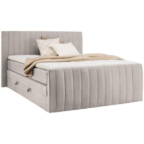 Boxxx Boxspringbett, Beige, Textil, H3, Höhe ca. 19 cm, 160x200 cm, Bettkasten, gepolstertes Kopfteil, Stoffauswahl, in verschiedenen Größen