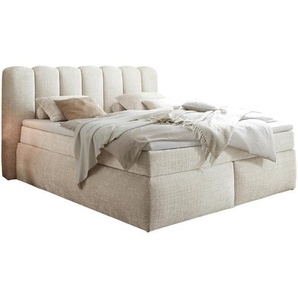 Boxxx Boxspringbett, Creme, Textil, H3 + H4, 7-Zonen, Höhe ca. 18 cm, 180x200 cm, Matratze, gepolstertes Kopfteil, Topper durchgehend, Wendematratze mit unterschiedlichen Härtegraden, Kingsize, Schlafzimmer, Betten, Doppelbetten