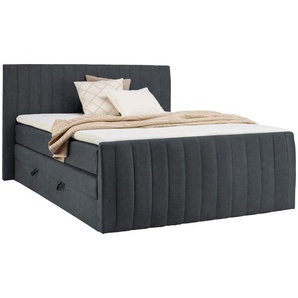 Boxxx Boxspringbett, Dunkelgrau, Textil, H3, Höhe ca. 19 cm, 180x200 cm, Bettkasten, gepolstertes Kopfteil, Stoffauswahl, in verschiedenen Größen