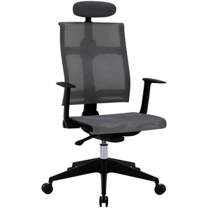 Boxxx Chefsessel, Schwarz, Hellgrau, Metall, Kunststoff, Textil, Drehkreuz, 64x108-117.5x64 cm, Sitzfläche 360° drehbar, inklusive Armlehnen,