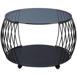 Boxxx Couchtisch, Grau, Schwarz, Glas, rund, Gittergestell, 70x45x70 cm, Wohnzimmer, Wohnzimmertische, Couchtische, Couchtische Glas