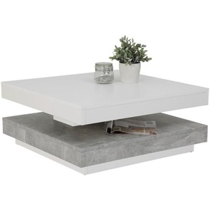 Boxxx Couchtisch, Grau, Weiß, Holzwerkstoff, Betonoptik, quadratisch, Sockel, 67x35x67 cm, Wohnzimmer, Wohnzimmertische, Couchtische