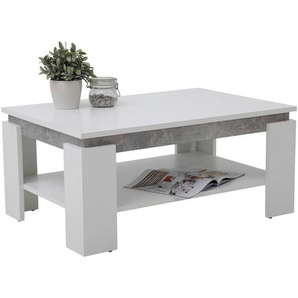 Boxxx Couchtisch, Weiß, Grau, Holzwerkstoff, Betonoptik, rechteckig, eckig, 60.5x41.5x90 cm, offenes Fach, Wohnzimmer, Wohnzimmertische, Couchtische