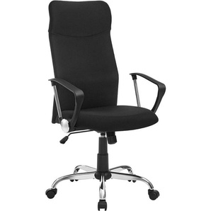 Boxxx Drehstuhl, Schwarz, Chrom, Textil, Drehkreuz, 63x110-120x63 cm, Typenauswahl, Sitzfläche 360° drehbar, ergonomische Rückenlehne, Arbeitszimmer,