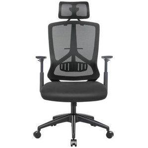 Boxxx Drehstuhl, Schwarz, Metall, Textil, Drehkreuz, 68x120-133x65 cm, Rückenlehne in S-Form, Sitzfläche 360° drehbar, inklusive Armlehnen,