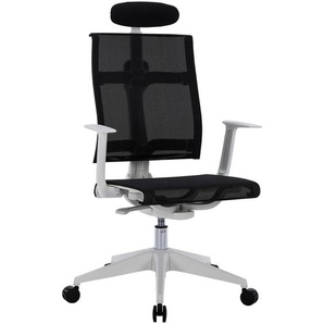 Boxxx Drehstuhl, Schwarz, Weiß, Metall, Kunststoff, Textil, Drehkreuz, 64x108-117.5x64 cm, Sitzfläche 360° drehbar, inklusive Armlehnen,