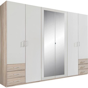 Boxxx Drehtürenschrank , Weiß, Eiche , Holzwerkstoff , 3 Fächer , 6 Schubladen , 270x208x58 cm , Made in Germany , Schlafzimmer, Kleiderschränke, Drehtürenschränke