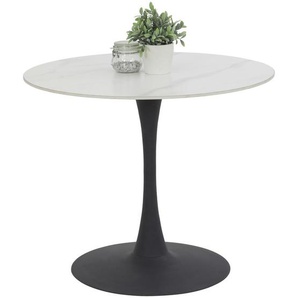 Boxxx Esstisch, Schwarz, Weiß, Metall, Stein, Marmoroptik, rund, Säule, Bodenplatte, 90x76x90 cm, Variantenauswahl, Esszimmer, Tische, Esstische,