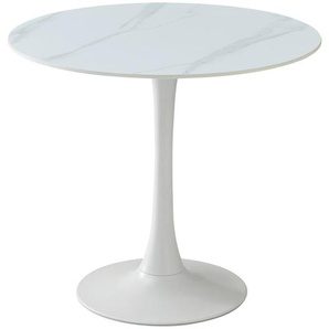 Boxxx Esstisch, Weiß, Metall, Keramik, rund, Säule, 90x75x90 cm, Esszimmer, Tische, Esstische, Esstische rund
