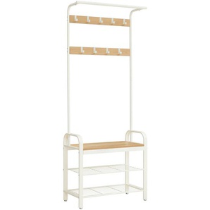 Boxxx Garderobenständer Vasagle, Weiß, Eiche, Metall, Holzwerkstoff, 72x183x33.7 cm, Schuhablage, standfeste Füße, Jackenhalter, integrierte