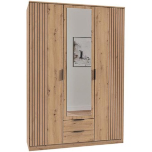 Boxxx Kleiderschrank, Eiche Artisan, Metall, 4 Fächer, 2 Schubladen, 135x199x58 cm, Made in Germany, Typenauswahl, umfangreiches Zubehör erhältlich,