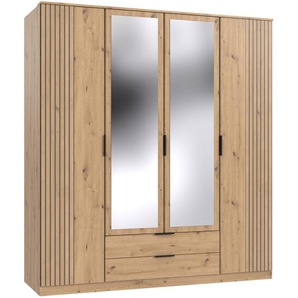 Boxxx Kleiderschrank, Eiche Artisan, Metall, 4 Fächer, 2 Schubladen, 180x199x58 cm, Made in Germany, Typenauswahl, umfangreiches Zubehör erhältlich,