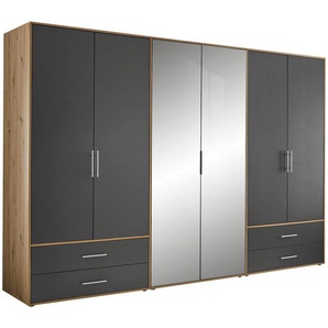 Boxxx Kleiderschrank, Graphit, Eiche Artisan, Holzwerkstoff, 5 Fächer, 4 Schubladen, 305x207x58 cm, Schlafzimmer, Kleiderschränke, Drehtürenschränke