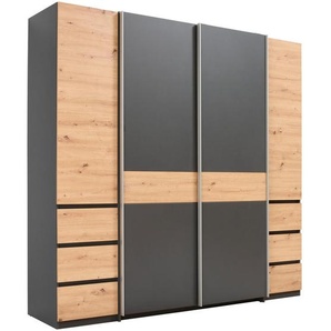 Boxxx Kleiderschrank, Graphit, Eiche Artisan, Kunststoff, 8 Fächer, 6 Schubladen, 215x211x60 cm, in verschiedenen Holzdekoren erhältlich, Kombination aus Dreh- und Schwebetüren, Schlafzimmer, Kleiderschränke, Drehtürenschränke