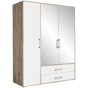 Boxxx Kleiderschrank, Weiß, Alu, Eiche San Remo, Holzwerkstoff, 4 Fächer, 2 Schubladen, 155x195x60 cm, in verschiedenen Größen erhältlich,