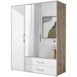 Boxxx Kleiderschrank, Weiß, Eiche San Remo, Alu, Holzwerkstoff, 4 Fächer, 2 Schubladen, 155x195x60 cm, in verschiedenen Größen erhältlich,