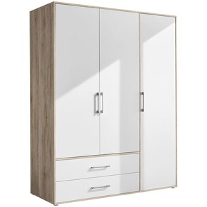 Boxxx Kleiderschrank, Weiß, Eiche San Remo, Holzwerkstoff, 4 Fächer, 2 Schubladen, 155x195x60 cm, in verschiedenen Größen erhältlich, Schlafzimmer,