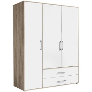 Boxxx Kleiderschrank, Weiß, Eiche San Remo, Holzwerkstoff, 4 Fächer, 2 Schubladen, 155x195x60 cm, in verschiedenen Größen erhältlich, Schlafzimmer, Kleiderschränke, Drehtürenschränke