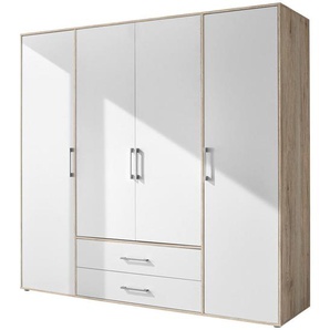 Boxxx Kleiderschrank, Weiß, Eiche San Remo, Holzwerkstoff, 7 Fächer, 2 Schubladen, 206x195x60 cm, in verschiedenen Größen erhältlich, Schlafzimmer,