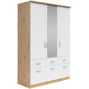 Boxxx Kleiderschrank, Weiß, Sonoma Eiche, Kunststoff, 2 Fächer, 6 Schubladen, 136x199x58 cm, FSC Mix, Typenauswahl, in verschiedenen Größen