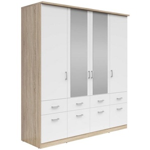 Boxxx Kleiderschrank, Weiß, Sonoma Eiche, Kunststoff, 4 Fächer, 8 Schubladen, 181x199x58 cm, FSC Mix, Typenauswahl, in verschiedenen Größen erhältlich, Schlafzimmer, Kleiderschränke, Drehtürenschränke