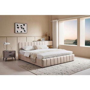 Boxxx Polsterbett, Beige, Holz, Pappel, massiv, 140x200 cm, Stoffauswahl, in verschiedenen Größen erhältlich, Schlafzimmer, Betten, Polsterbetten