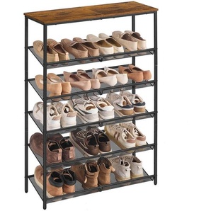 Boxxx Schuhregal, Braun, Schwarz, Metall, Holzwerkstoff, 75x114x28 cm, stehend, Garderobe, Schuhaufbewahrung, Schuhregale