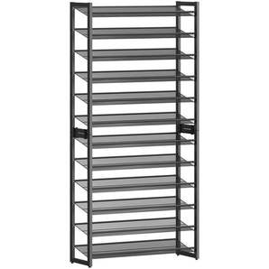 Boxxx Schuhregal Songmics, Schwarz, Metall, 12 Fächer, 92.5x223x30.7 cm, erweiterbar, stehend, Garderobe, Schuhaufbewahrung, Schuhregale