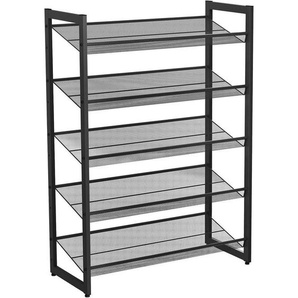 Boxxx Schuhregal Songmics, Schwarz, Metall, 5 Fächer, 74x104x30.7 cm, erweiterbar, Garderobe, Schuhaufbewahrung, Schuhregale