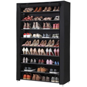 Boxxx Schuhregal Songmics, Schwarz, Metall, Kunststoff, Textil, 10 Fächer, 100x162x28 cm, Garderobe, Schuhaufbewahrung, Schuhregale