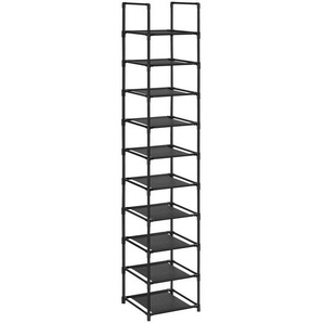Boxxx Schuhregal Songmics, Schwarz, Metall, Kunststoff, Textil, 10 Fächer, 33x173x33 cm, stehend, Garderobe, Schuhaufbewahrung, Schuhregale