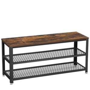 Boxxx Schuhregal Vasagle, Braun, Schwarz, Metall, Holzwerkstoff, Vintage, 100x45x30 cm, stehend, Garderobe, Schuhaufbewahrung, Schuhregale