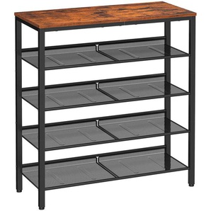Boxxx Schuhregal Vasagle, Braun, Schwarz, Metall, Holzwerkstoff, Vintage, 75x93x28 cm, Typenauswahl, stehend, Garderobe, Schuhaufbewahrung,