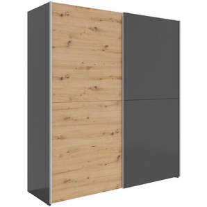 Boxxx Schwebetürenschrank, Graphit, Eiche Artisan, Holzwerkstoff, 2 Fächer, 170x191x59 cm, individuelle Frontgestaltung, Schlafzimmer,