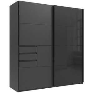 Boxxx Schwebetürenschrank, Graphit, Schwarz, Metall, 4 Fächer, 3 Schubladen, 180x198x65 cm, BQ - Bündnis für Qualität, Made in Germany, DIN EN ISO 9001, umfangreiches Zubehör erhältlich, in verschiedenen Größen erhältlich, Kinder- & Jugendzimmer,