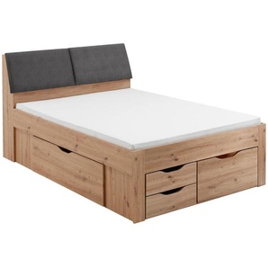 Boxxx Stauraumbett, Eiche Artisan, Holzwerkstoff, 5 Schubladen, 140x200 cm, gepolstertes Kopfteil, mit Schubkästen, in verschiedenen Größen