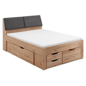 Boxxx Stauraumbett, Eiche Artisan, Holzwerkstoff, 5 Schubladen, 140x200 cm, gepolstertes Kopfteil, mit Schubkästen, in verschiedenen Größen