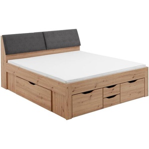 Boxxx Stauraumbett, Eiche Artisan, Holzwerkstoff, 6 Schubladen, 180x200 cm, gepolstertes Kopfteil, mit Schubkästen, in verschiedenen Größen