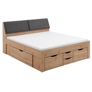 Boxxx Stauraumbett, Eiche Artisan, Holzwerkstoff, 6 Schubladen, 180x200 cm, gepolstertes Kopfteil, mit Schubkästen, in verschiedenen Größen