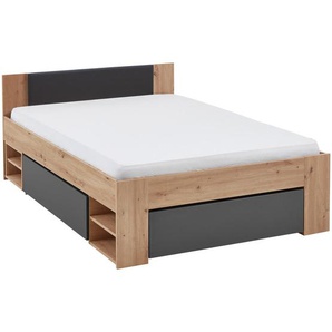 Boxxx Stauraumbett, Graphit, Eiche Artisan, Holzwerkstoff, 8 Fächer, 2 Schubladen, 120x200 cm, in verschiedenen Holzdekoren erhältlich, mit