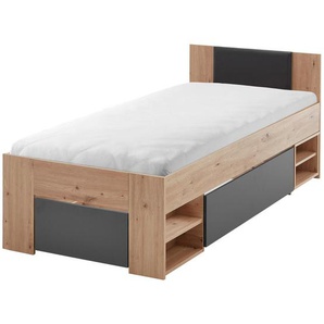 Boxxx Stauraumbett, Eiche Artisan, Graphit, Holzwerkstoff, 8 Fächer, 2 Schubladen, 90x200 cm, in verschiedenen Holzdekoren erhältlich, mit