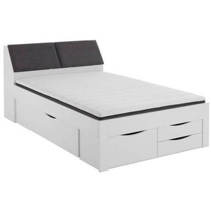 Boxxx Stauraumbett, Weiß, Holzwerkstoff, 5 Schubladen, 140x200 cm, in verschiedenen Größen erhältlich, mit Schubkästen, gepolstertes Kopfteil,
