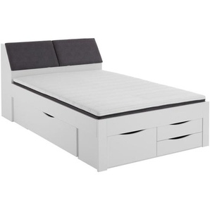 Boxxx Stauraumbett, Weiß, Holzwerkstoff, 5 Schubladen, 140x200 cm, gepolstertes Kopfteil, mit Schubkästen, in verschiedenen Größen erhältlich,