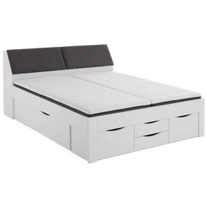 Boxxx Stauraumbett, Weiß, Holzwerkstoff, 6 Schubladen, 180x200 cm, gepolstertes Kopfteil, mit Schubkästen, in verschiedenen Größen erhältlich,